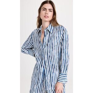 Vince women’s Painterly Stripe Oversized Cotton Shirt White Blue S